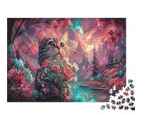 Gato Que sostiene Flores Puzzle 1000 Piezas - Adultos, Regalo, Juego Familiar, Mascotas Rompecabezas, Decoración del Hogar 52x38cm/1000pcs