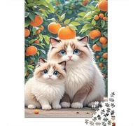 Gato Ragdoll Árbol de Naranjas Puzzle 1000 Piezas Impresión De Alta Definición, Puzzle De Madera, para Adultos Y Niños 14+, Rompecabezas Juego Desafiante, Pasatiempo Creativo 1000pcs (75x50cm)