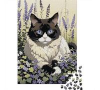 Gato Ragdoll Flora Púrpura Puzzle 1000 Piezas Impresión De Alta Definición, Puzzle De Madera, para Adultos Y Niños 14+, Rompecabezas Juego Familiar, Pasatiempo Creativo 1000pcs (75x50cm)