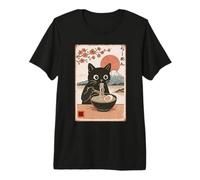Gato Ramen Japonés Vintage Póster Kawaii Retro Anime Neko Camiseta Premium