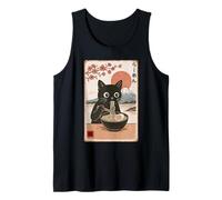 Gato Ramen Japonés Vintage Póster Kawaii Retro Anime Neko Camiseta sin Mangas