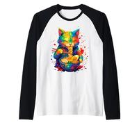 Gato Ramen Kawaii - Gatito Gourmand Come Fideos Camiseta Manga Raglan