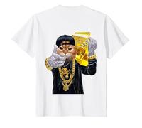 Gato Rapero con Gorra de Hip Hop con Boombox Camiseta, Niños, Blanco, 10 años
