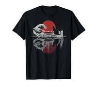 Gato Reflexión La Gran Ola Kanagawa Japonés Naturaleza Anime Camiseta
