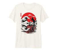 Gato Reflexión La Gran Ola Kanagawa Japonés Naturaleza Anime Camiseta Premium
