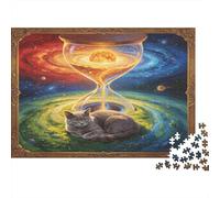 Gato Reloj de Arena Galáctico Puzzle de 1000 Piezas Papel para Adultos Arte Cósmico Relajación Enfoque Decoración Regalo 38x26cm/1000pcs