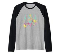 Gato retro para niños, gatitos de los años 80, amigos de los gatos con corazón Camiseta Manga Raglan