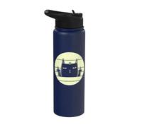 Gato retro | Vintage Annoyed Black Cat In Bad Mood Cat Lover Stainless Steel Insulated Water Bottle