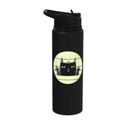 Gato retro | Vintage Annoyed Black Cat In Bad Mood Cat Lover Stainless Steel Insulated Water Bottle