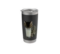 Gato robando leche de un vaso Vaso térmico de acero inoxidable de doble pared
