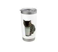 Gato robando leche de un vaso Vaso térmico de acero inoxidable de doble pared