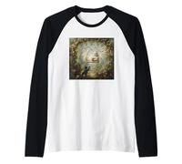 Gato rococó en Columpio Arte Vintage de jardín Inspirado en Fragonard Camiseta Manga Raglan