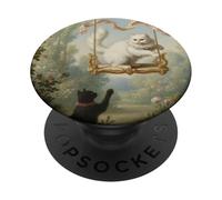 Gato rococó en Columpio Arte Vintage de jardín Inspirado en Fragonard PopSockets PopGrip Adhesivo