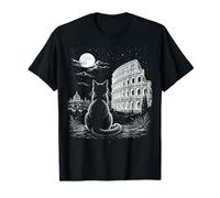 Gato Roma Coliseo Luna Llena Basílica San Pedro Noche Camiseta