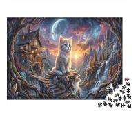Gato Rompecabezas Premium 1000 Piezas Cartón Grueso Casa de Bosque Antistrés Adultos, Entretenimiento Familiar, Regalo Ideal para Días De Lluvia 52x38cm/1000pcs