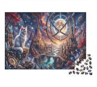 Gato Rompecabezas Premium De 1000 Piezas Cartón Antistrés Cosmic Castillo Iluminado por la Luna Entretenimiento Familiar, Regalo Ideal para Días De Lluvia Y Unión Familiar 70x50cm/1000pcs