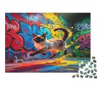 Gato Saltando Graffiti Urbano Puzzle para Adultos Puzzle de 1000 Piezas Arte Moderno Juego de Puzzle 1000 Piezas Relax Decoración Regalo 38x26cm/1000pcs