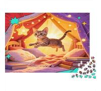 Gato Saltando Habitación de Tienda Acogedora Puzzle de 1000 Piezas Puzzle para Adultos Papel Juego de Puzzle 1000 Piezas Relajación Interacción Familiar Decoración Regalo Nan