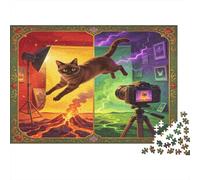 Gato Saltando Puzzle de 1000 Piezas Papel para Adultos Escena Fotográfica Creativa Puzzle para Toda la Familia Relajación Enfocar Decoración Regalo 38x26cm/1000pcs