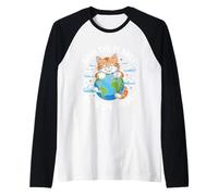 Gato Salva el Planeta Naturaleza Tierra Gatito Eco Clima Conciencia Camiseta Manga Raglan