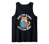Gato Salva el Planeta Naturaleza Tierra Gatito Eco Clima Conciencia Camiseta sin Mangas