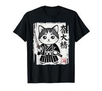 Gato Samurái 侍大将 Kawaii Japonés Arte Anime Amantes De Gatos Camiseta