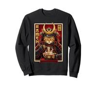 Gato Samurai Comiendo Ramen Japonés Retro Guerrero Japón Sudadera