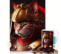 Gato samurái en Rojo y Dorado, Rompecabezas de 1000 Piezas para Adultos, Juguete Inteligente para el hogar, Corte Suave, Sorpresa navideña (38x26cm)
