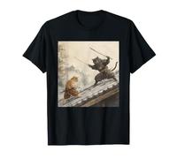 Gato Samurai Japonés Azotea Katana Duelo Asiático Ninja Cat Camiseta