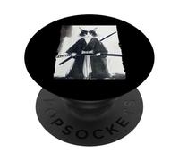 Gato samurai japonés de tinta arte divertido guerrero espadachín regalo PopSockets PopGrip Adhesivo