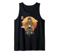 Gato Samurai japonés en Motocicleta Kawaii Ninja Cat Biker Camiseta sin Mangas
