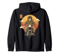 Gato Samurai japonés en Motocicleta Kawaii Ninja Cat Biker Sudadera con Capucha