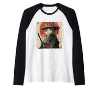 Gato Samurai Japonés Ukiyo-e Warrior Art Japón Vintage Camiseta Manga Raglan