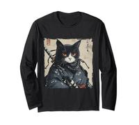 Gato Samurai Japonés Ukiyo-e Warrior Art Japón Vintage Manga Larga