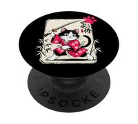 Gato samurái Kawaii Kitten - Gato Chibi PopSockets PopGrip Adhesivo