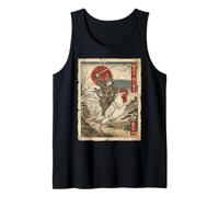 Gato Samurai Montando un Gallo Gigante japonés Ukiyo-e Art Camiseta sin Mangas
