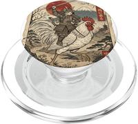 Gato Samurai Montando un Gallo Gigante japonés Ukiyo-e Art PopSockets PopGrip para MagSafe