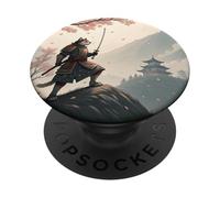 Gato samurái noble con Katana entre pétalos PopSockets PopGrip Adhesivo
