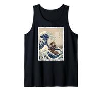 Gato Samurai Surfeando La Gran Ola Fuera Kanagawa Ukiyo-e Arte Camiseta sin Mangas