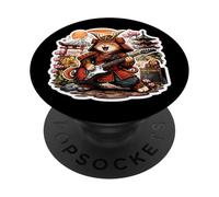 Gato Samurai Tocando Guitarra eléctrica Divertido Arte japonés música PopSockets PopGrip Adhesivo