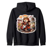 Gato Samurai Tocando Guitarra eléctrica Divertido Arte japonés música Sudadera con Capucha