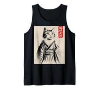 Gato Samurai Ukiyo-e Guerrero Arte Gráfico Gato Arte Camiseta sin Mangas