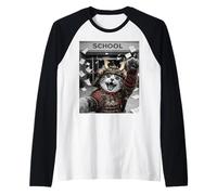 Gato Samurai Último día de Escuela Vacaciones de Verano Divertido Selfie Camiseta Manga Raglan