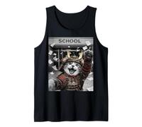 Gato Samurai Último día de Escuela Vacaciones de Verano Divertido Selfie Camiseta sin Mangas