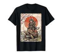 Gato samurái Vintage Montando Tortuga, Flor de Cerezo Japonesa Camiseta