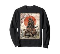 Gato samurái Vintage Montando Tortuga, Flor de Cerezo Japonesa Sudadera