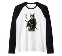 Gato Samurai Vintage Ukiyo-e Guerrero Arte Retro Japonés Camiseta Manga Raglan