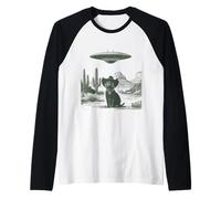 Gato secuestro alienígena en el Desierto del Sombrero Occidental OVNI Sci-Fi Art Camiseta Manga Raglan