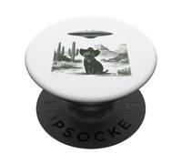 Gato secuestro alienígena en el Desierto del Sombrero Occidental OVNI Sci-Fi Art PopSockets PopGrip Adhesivo