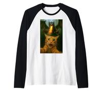 Gato Selfie Corriendo del Dragón Funny Kitty Humor Camiseta Manga Raglan